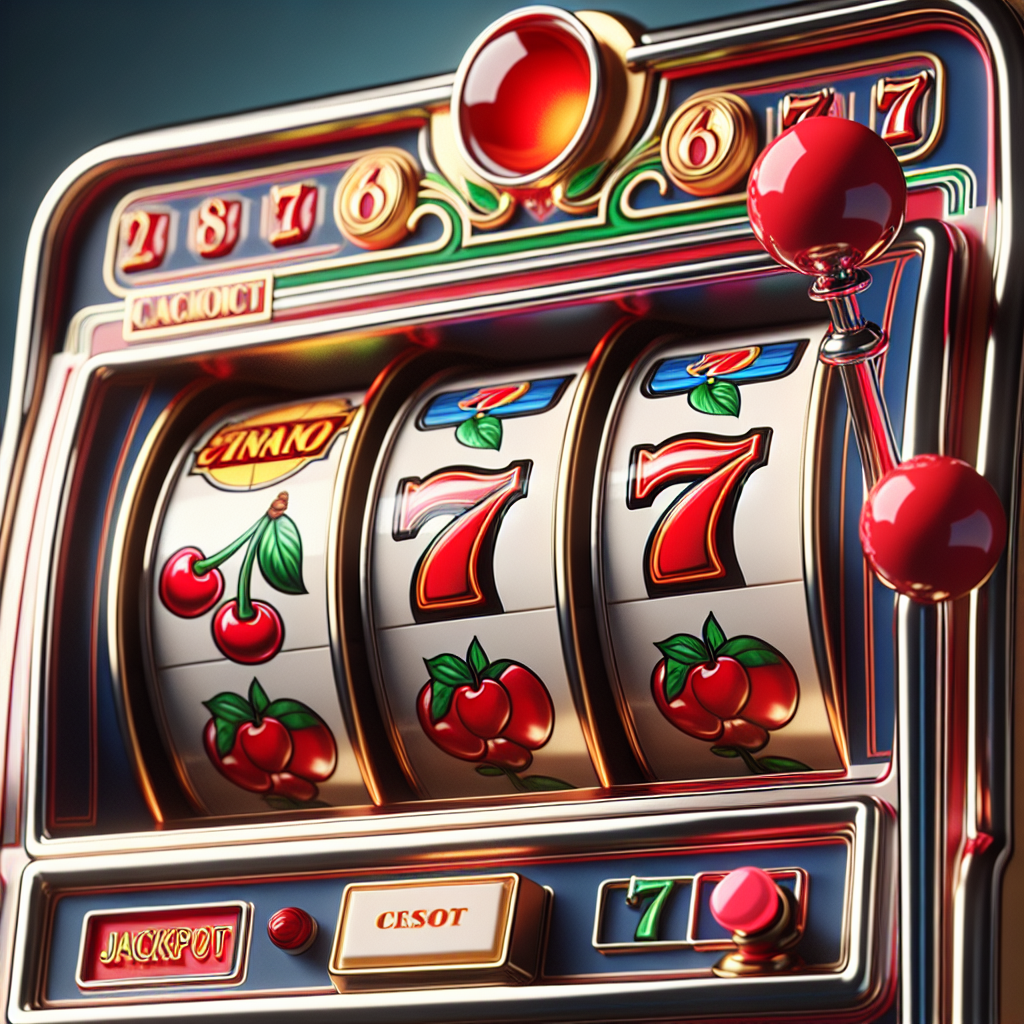 A classic slot machine with traditional symbols like cherries and sevens